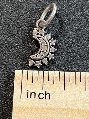 Sterling Silver Moon and Star Pendant Charm with cz accents. Back says “my moon”